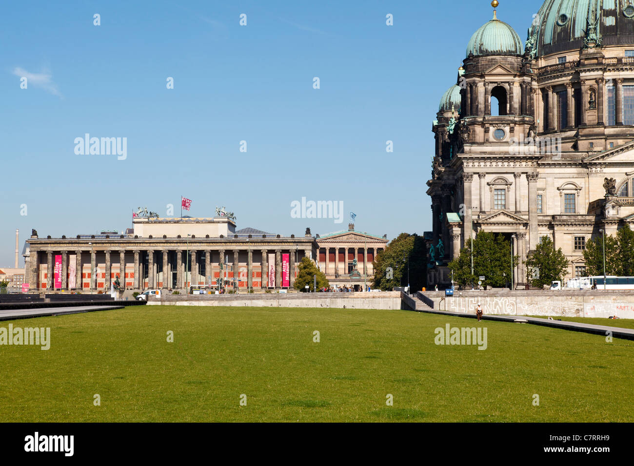 Museum Island from Schlossplatz, with Berliner Dom, Alte Nationalgalerie and Altes Museum, Berlin, Germany Stock Photo