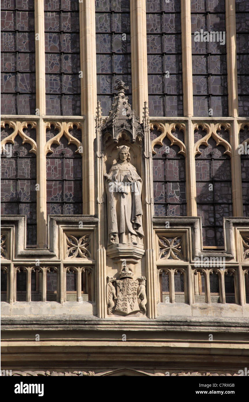Close up of stonework and stained glass on Bath Abbey, Bath, England Stock Photo