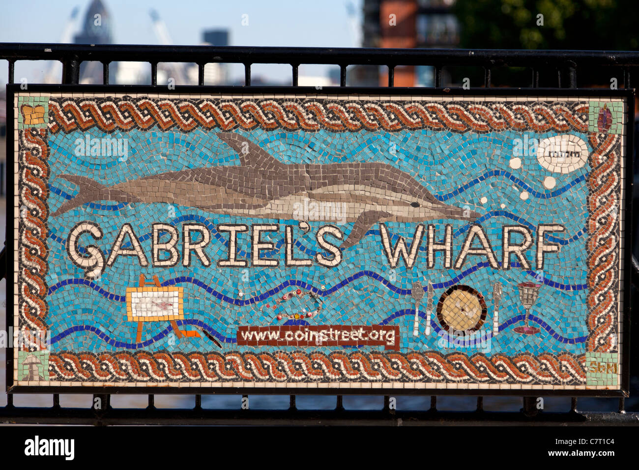 Gabriel's Wharf mosaic Southbank, London, UK. Stock Photo