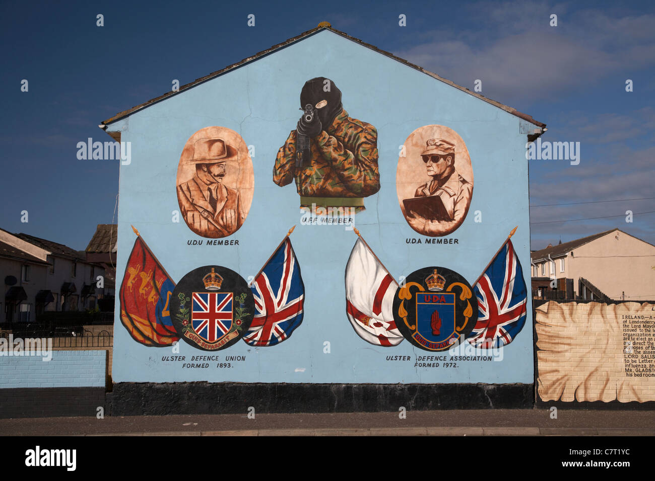 Loyalist terrorist wall mural, lower shankill road, Belfast, Northern Ireland, UK. Stock Photo