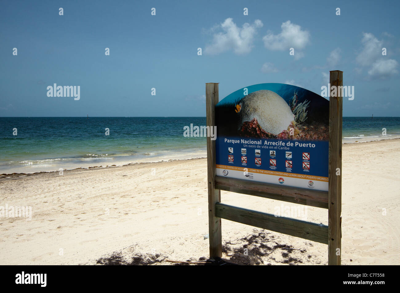 Puerto Morelos Reef National Park  sign Stock Photo