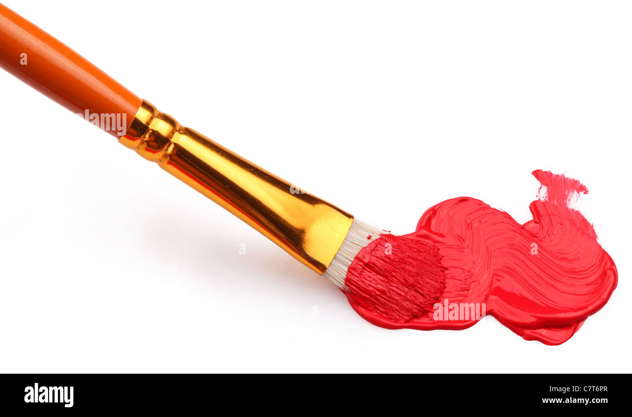 Red brushstrokes on a white background. Stock Photo