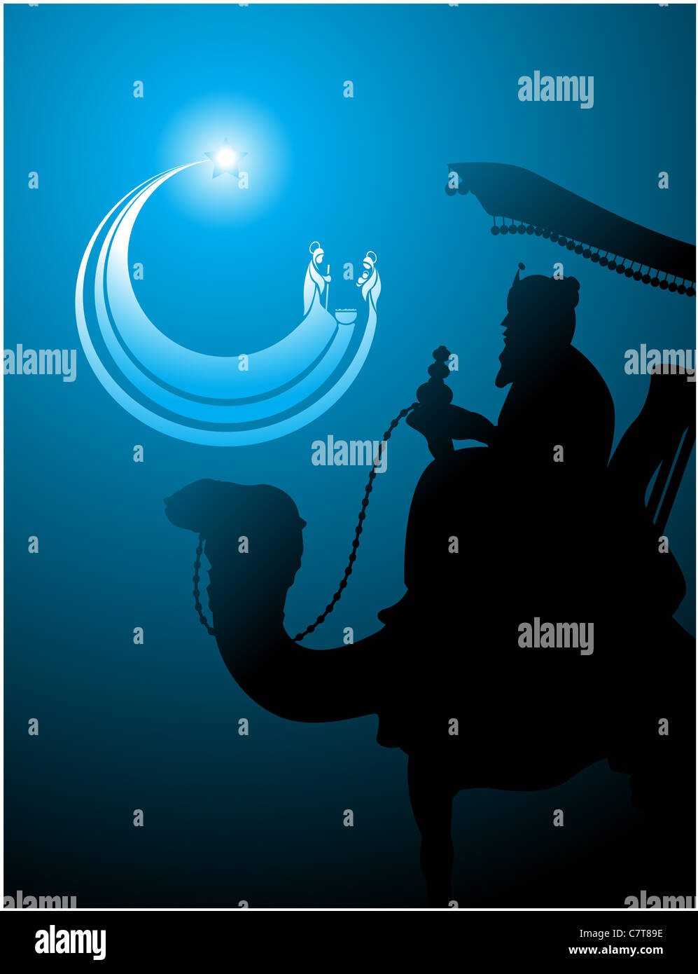 belen star shaped icon of the Nativity as the Wise Man is watching Stock Photo