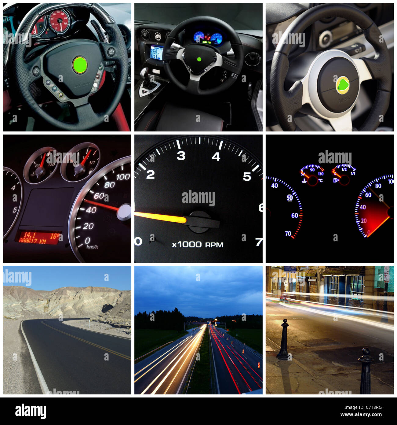 Collage various photos of a Speed autobahn highway. Stock Photo