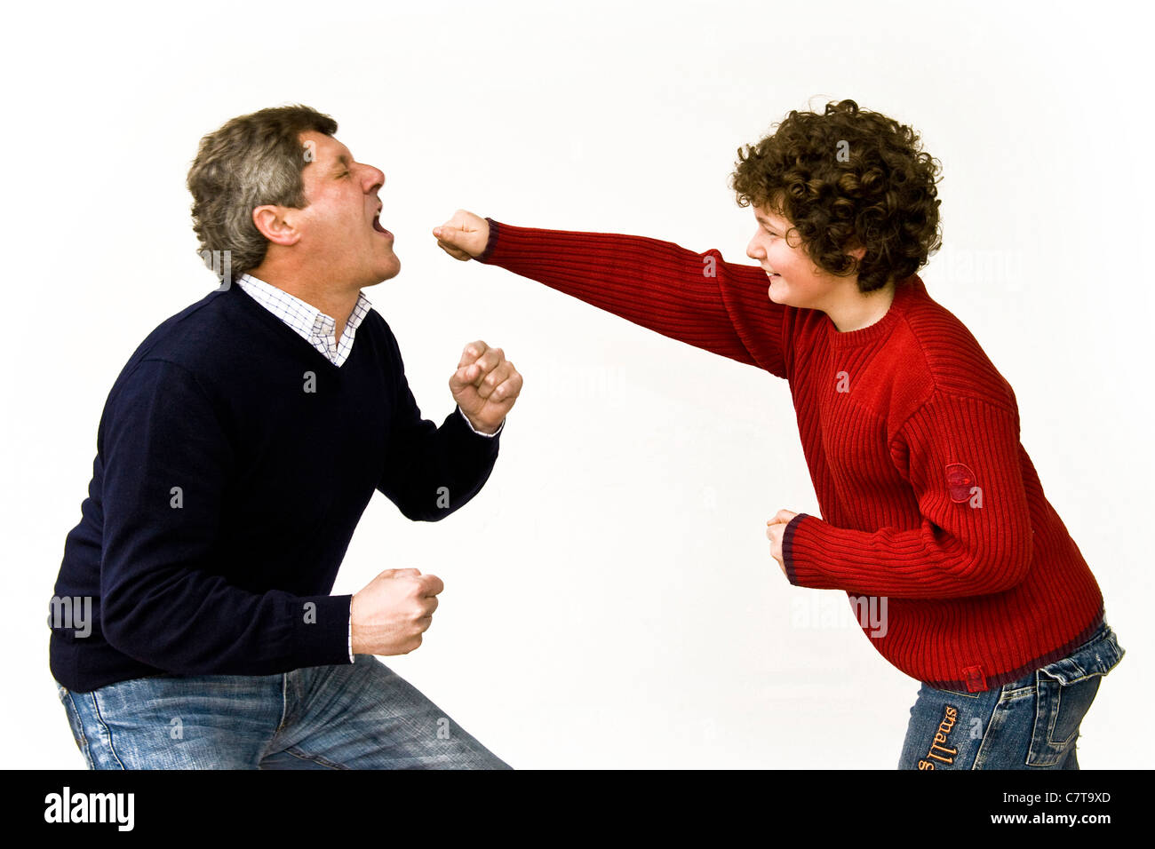 Father and son playing boxe Stock Photo