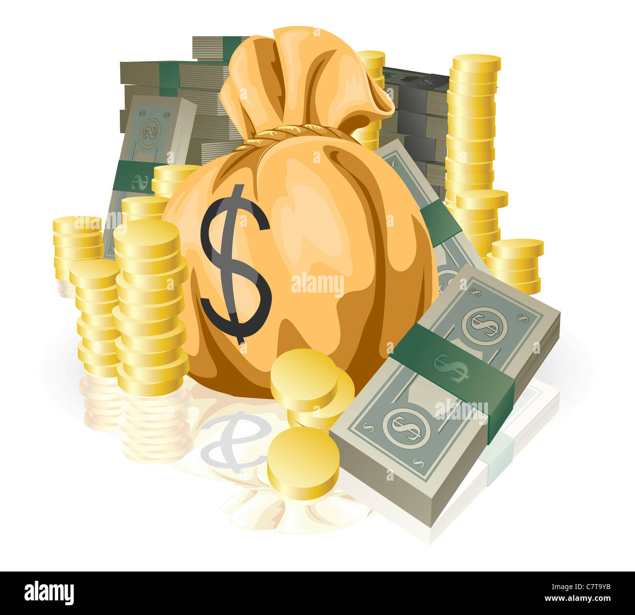 Piles of money in the form of cash gold coins Cut Out Stock Images ...