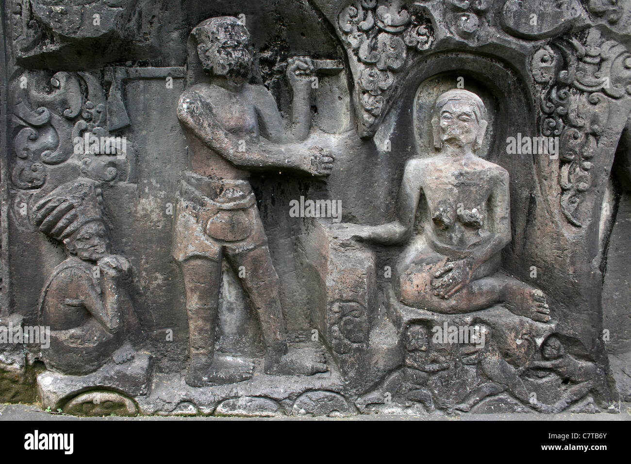 Carved Rock Art Relief at Yeh Pulu, Bali Stock Photo