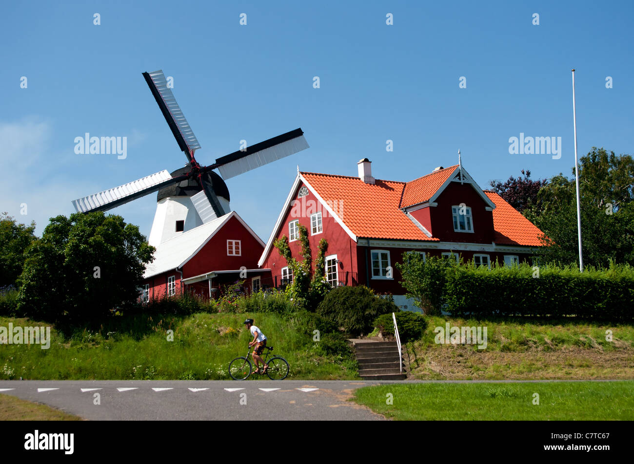 Old mill in the town on the island of  Arsdale (Bornholm). Stock Photo