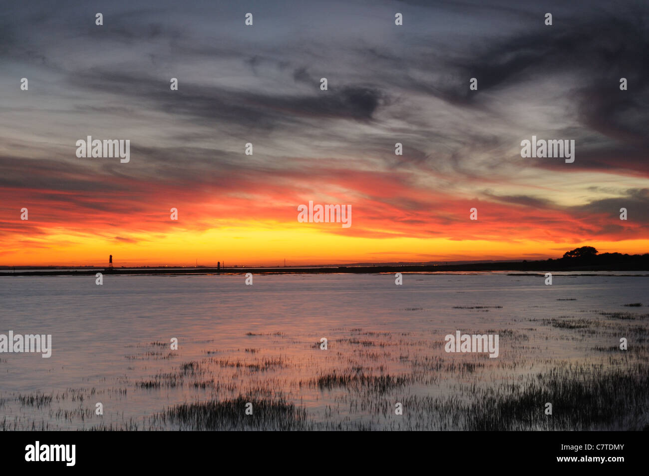 Sunset at Paull Holme Strays nature reserve, East Yorkshire, England Stock Photo
