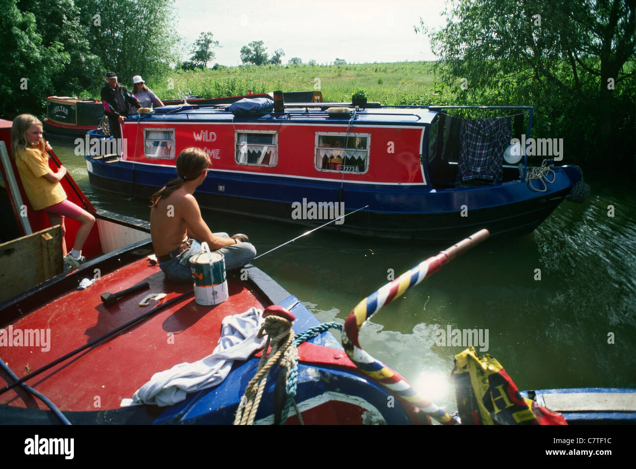 Narrowboats on Oxford canal, Cropredy. Stock Photo