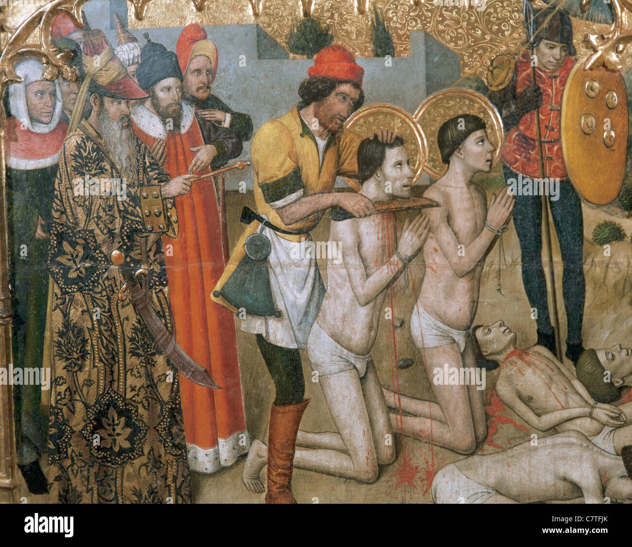 Jaume Huguet (c. 1415-1492). Altarpiece of the Saints Abdon and Senen (1460-1461). Beheading of Saints Cosmas and Damian. Stock Photo