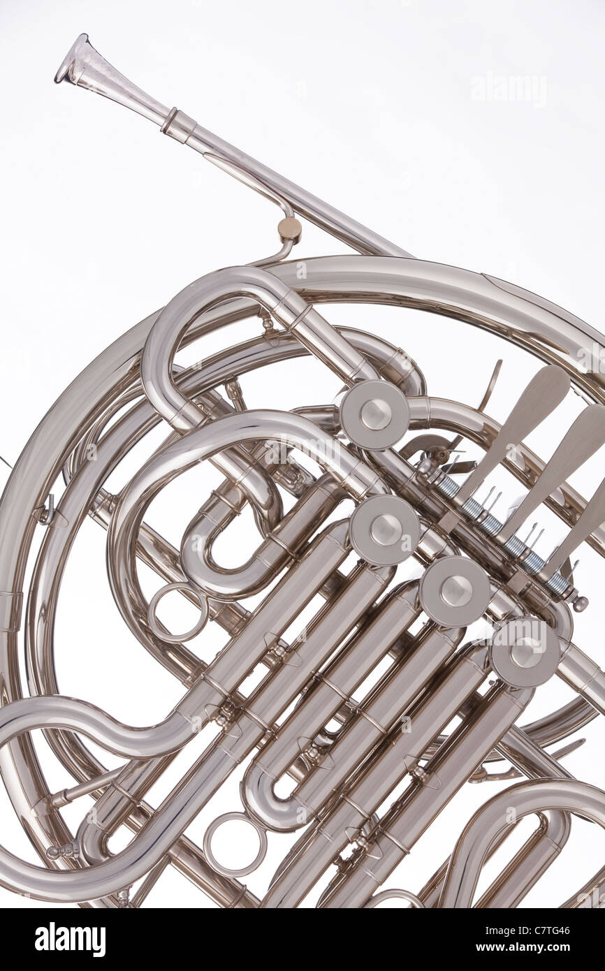 Professional silver french horn isolated hires stock photography and