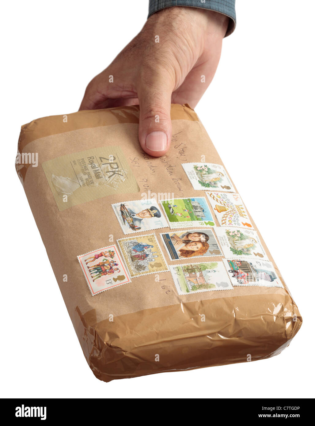 Parcel from Ebay seller with assorted postage stamps Stock Photo