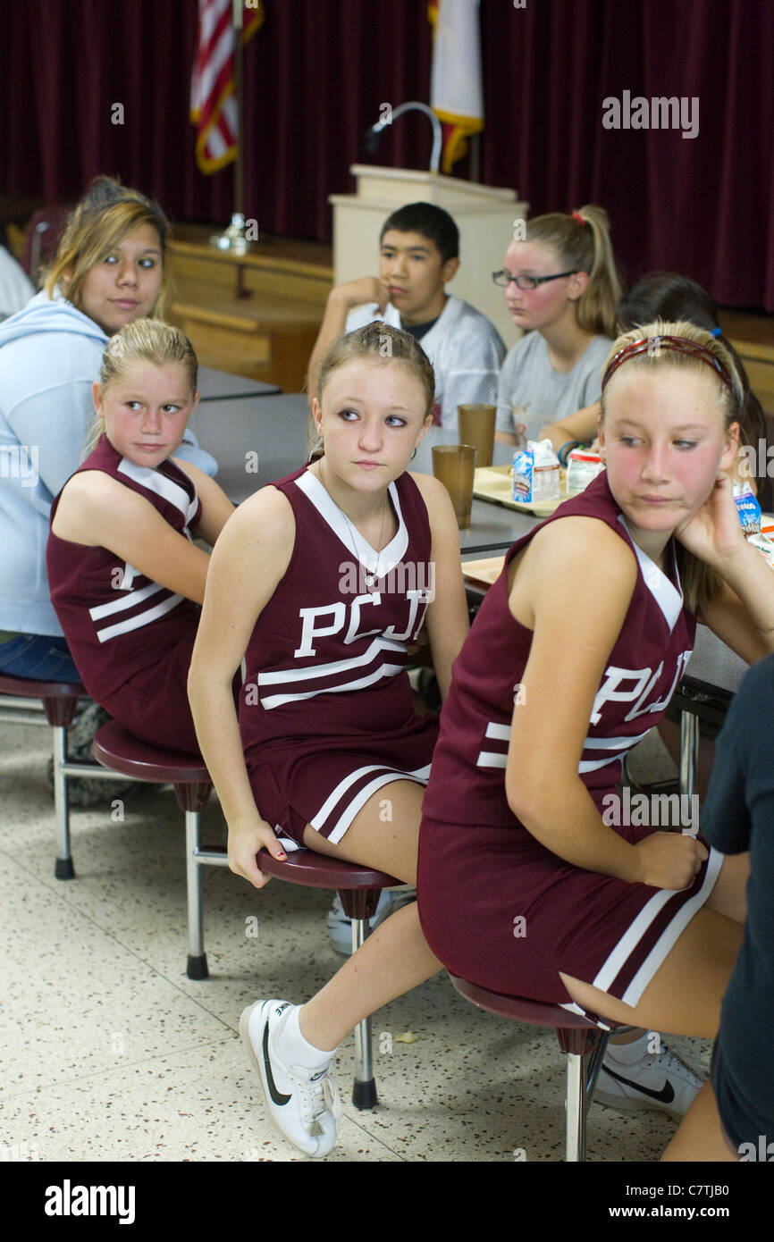 Junior high students in the Paint Creek, TX schools listen to morning
