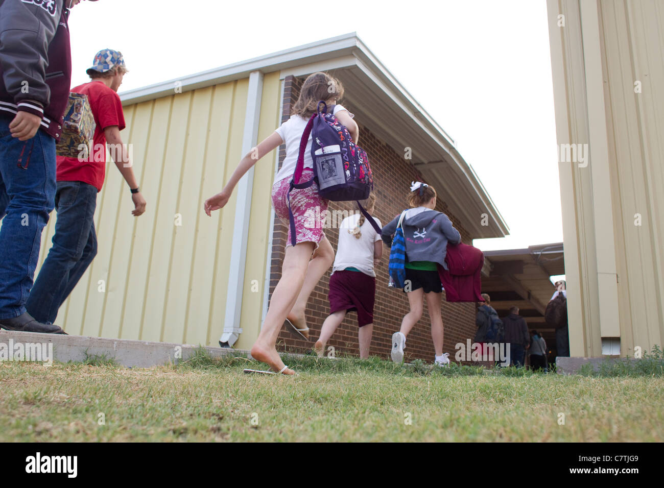 Students enter Paint Creek school in rural Haskell County, TX where