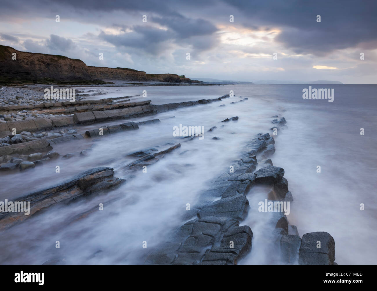 Rocky ledges at Kilve Beach, Somerset, England. Summer (June) 2011. Stock Photo