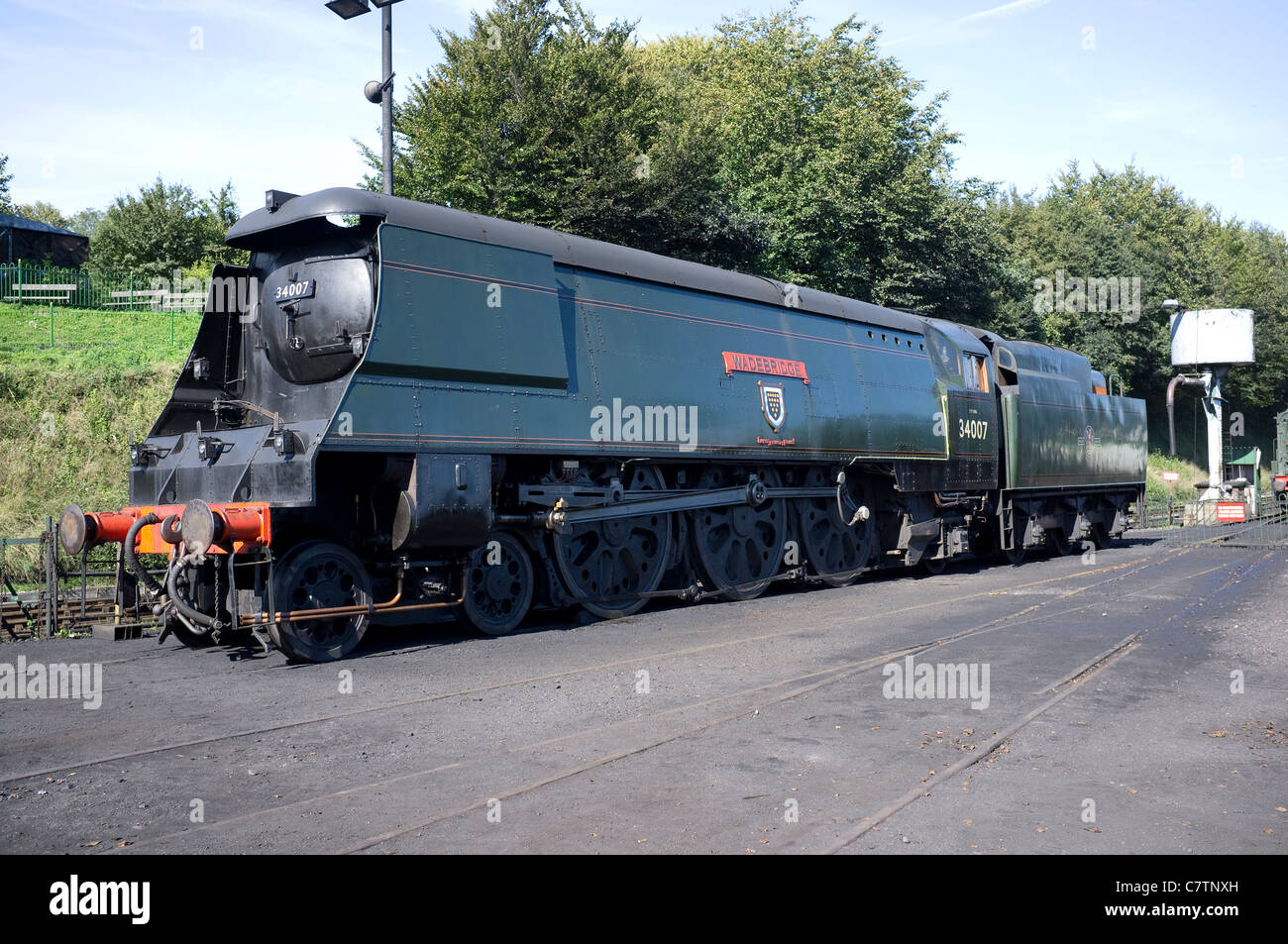 Unrebuilt West Country Class Locomotive 'Wadebridge' at Ropley Yard.-1 Stock Photo