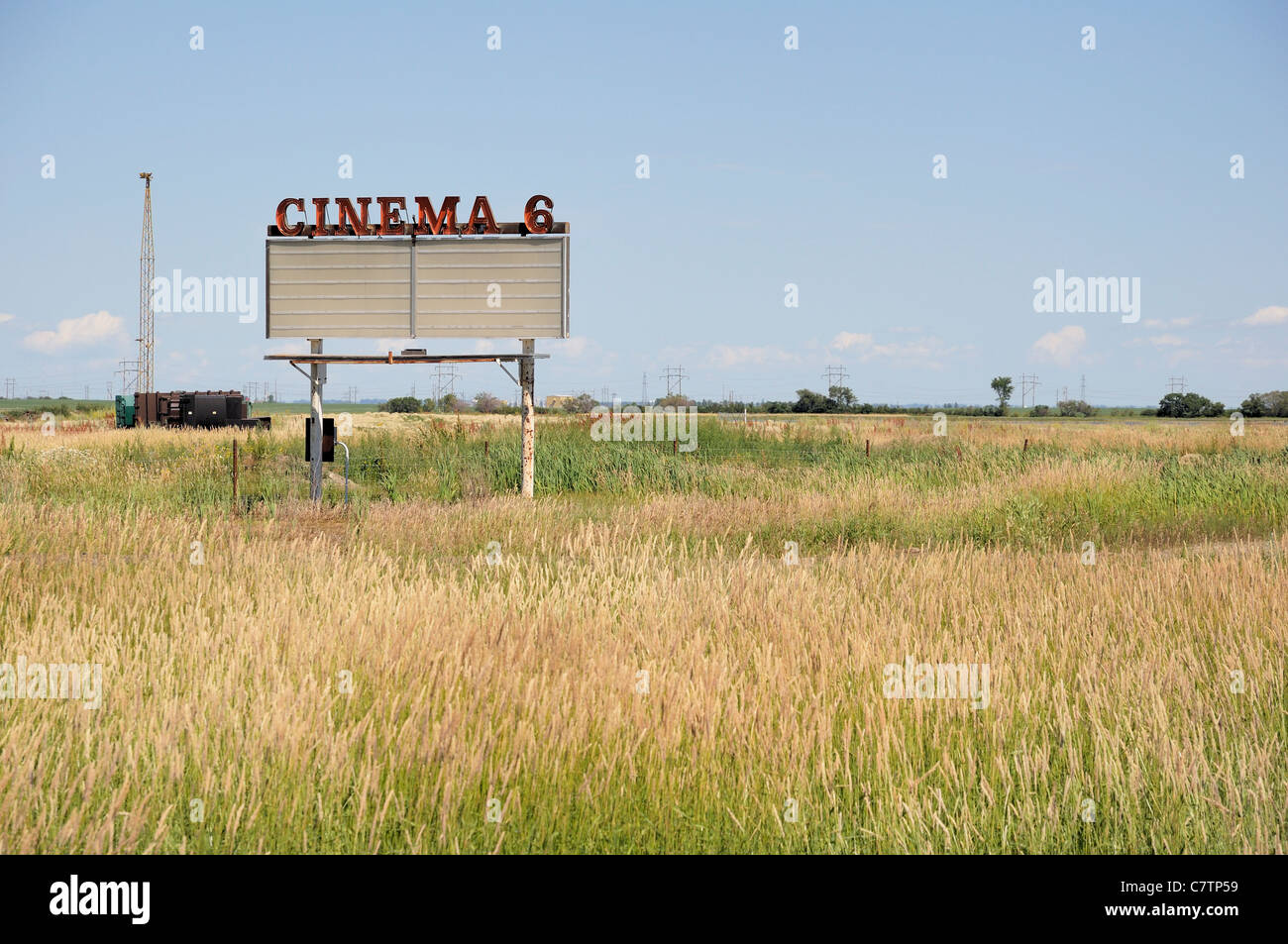 An old cinema drive-in sign in Saskatchewan, Canada. Stock Photo