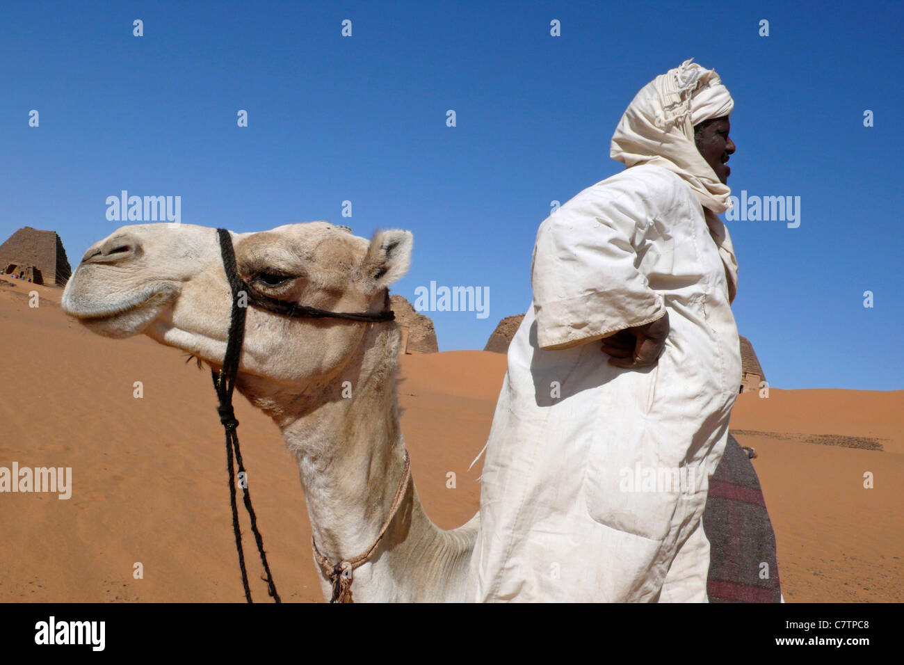 Africa, Sudan, Nubia, Meroe, local man at the ruins Stock Photo