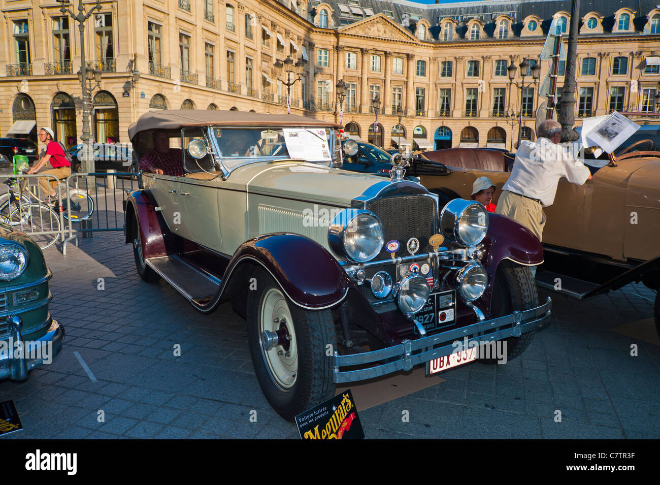 Paris, France, Antique Cars on Display, Front, Packard 1927, Place Vendome, vintage paris street