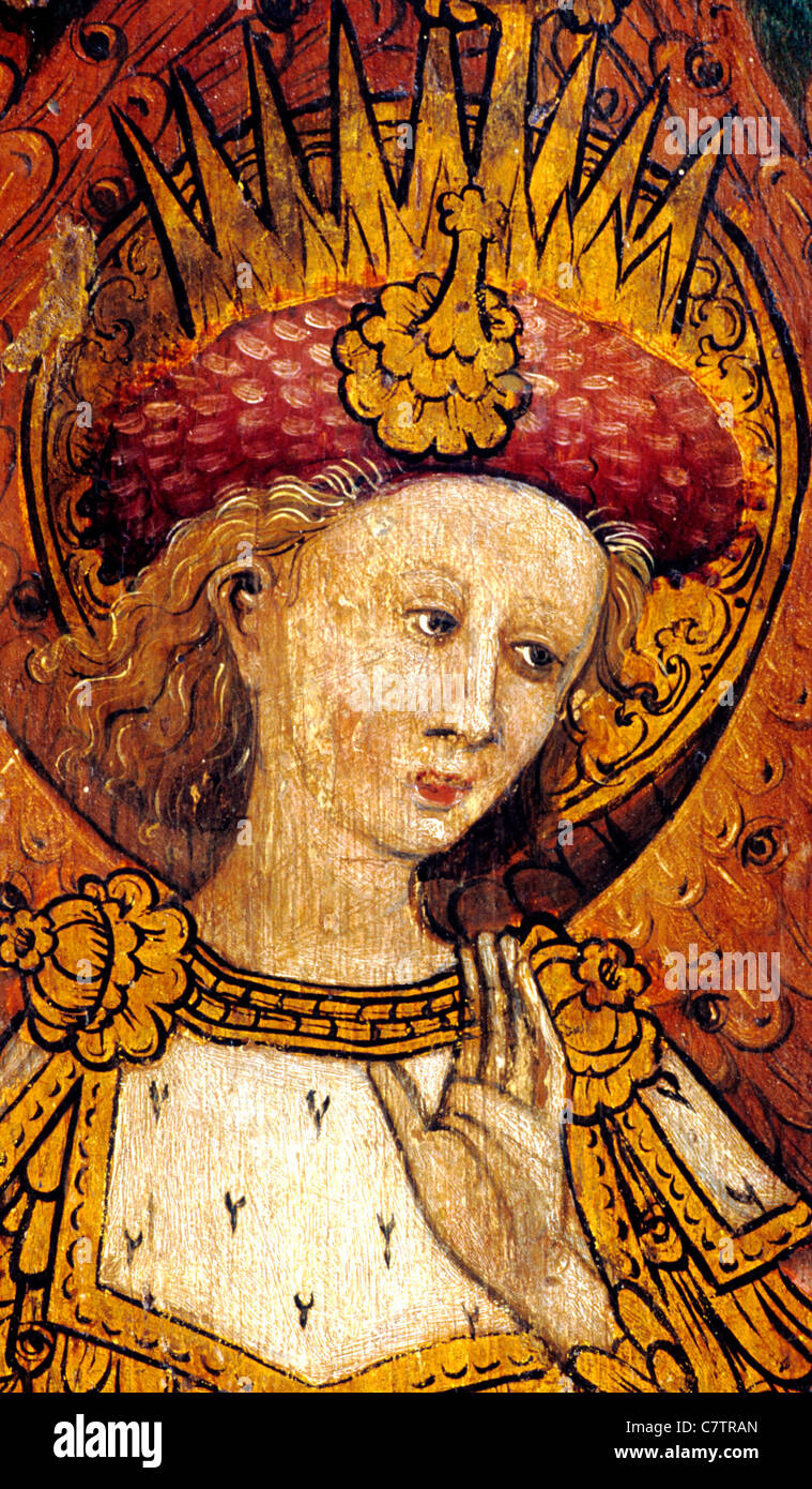 Barton Turf, Norfolk, rood screen, Cherubim, one of The Nine Orders of Angels, detail, Superior Hierarchy, gold plumage covered Stock Photo