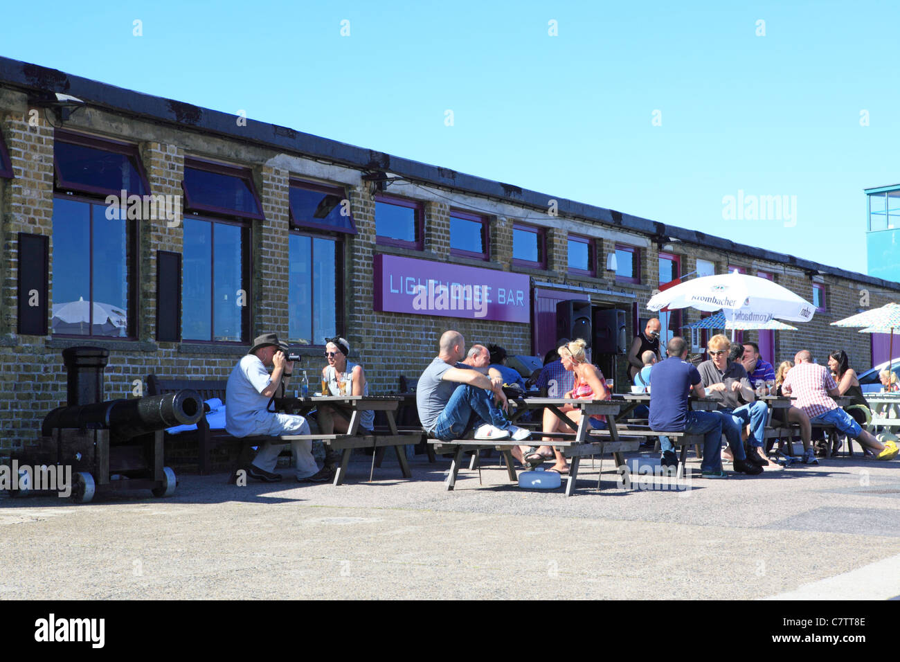 The Lighthouse Bar on the Harbour Arm, in Margate, Kent, England, UK Stock Photo