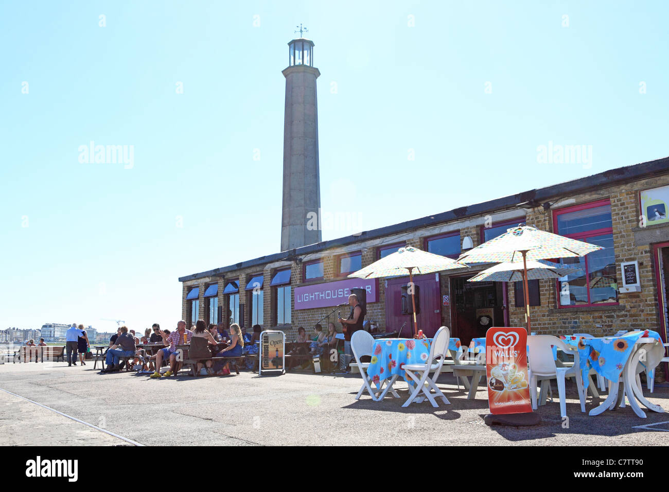 The Lighthouse Bar on the Harbour Arm, in Margate, Kent, England, UK Stock Photo