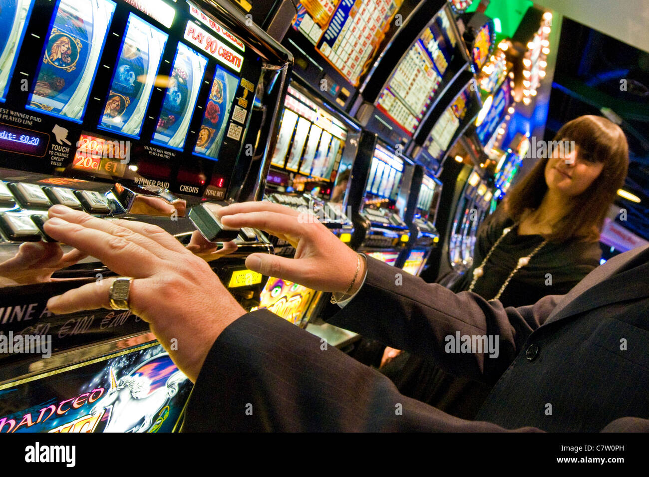 Italy Val D Aosta Saint Vincent People At Slot Machine Stock Photo Alamy
