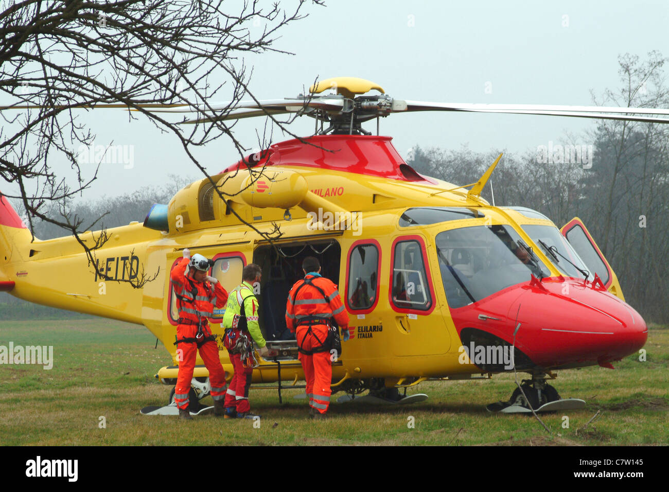 Italy, Helicopter on accident scene Stock Photo