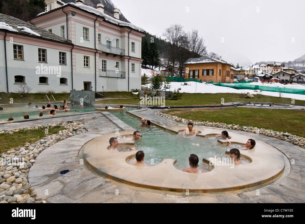 Italy, Aosta valley, Aosta,Pré-Saint-Didier thermal baths Stock Photo