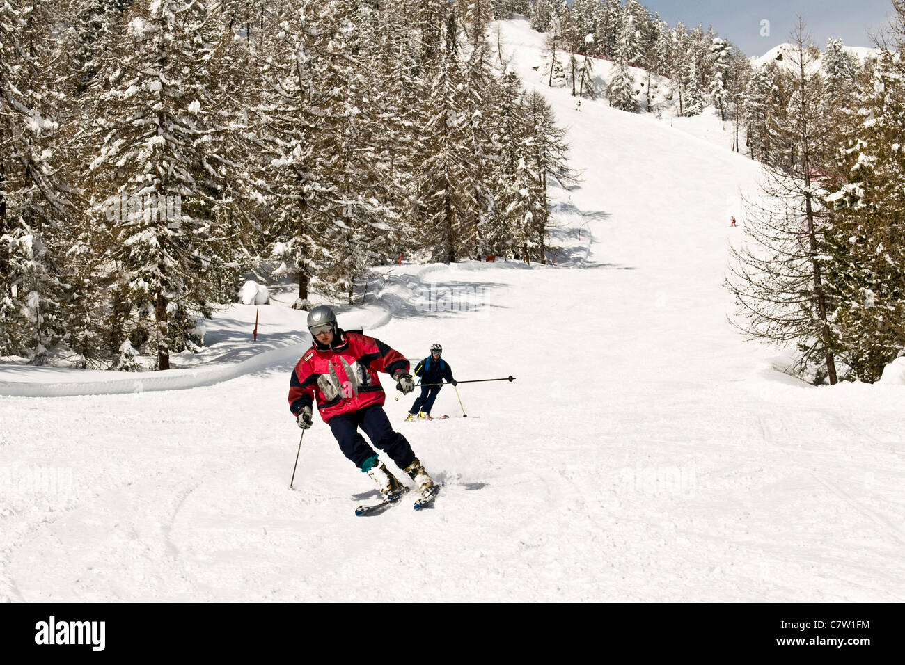 Italy, Aosta Valley, Torgnon, cross-country skiing Stock Photo
