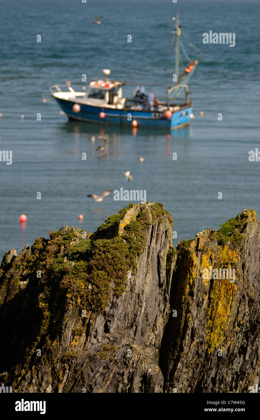 Fishing boat off Mevagissey Cornwall UK Stock Photo