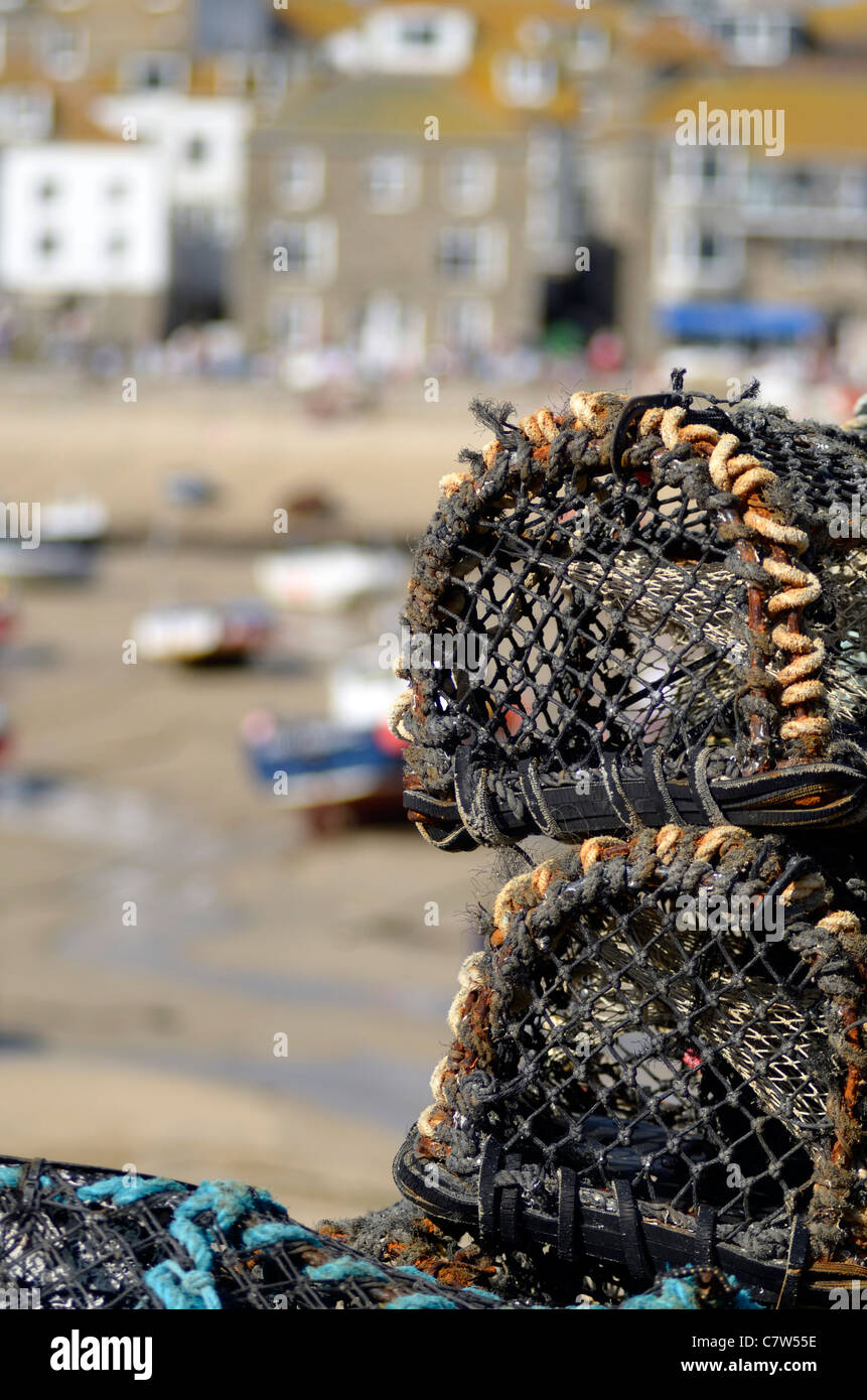 Lobster pots St. Ives pier Cornwall UK Stock Photo Alamy