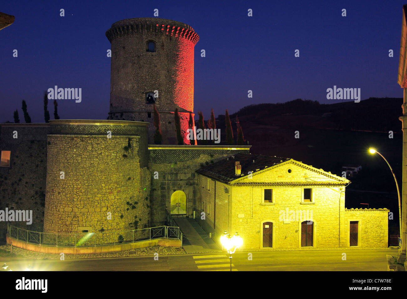 Italy, Molise, Riccia, De Capua castle at night Stock Photo