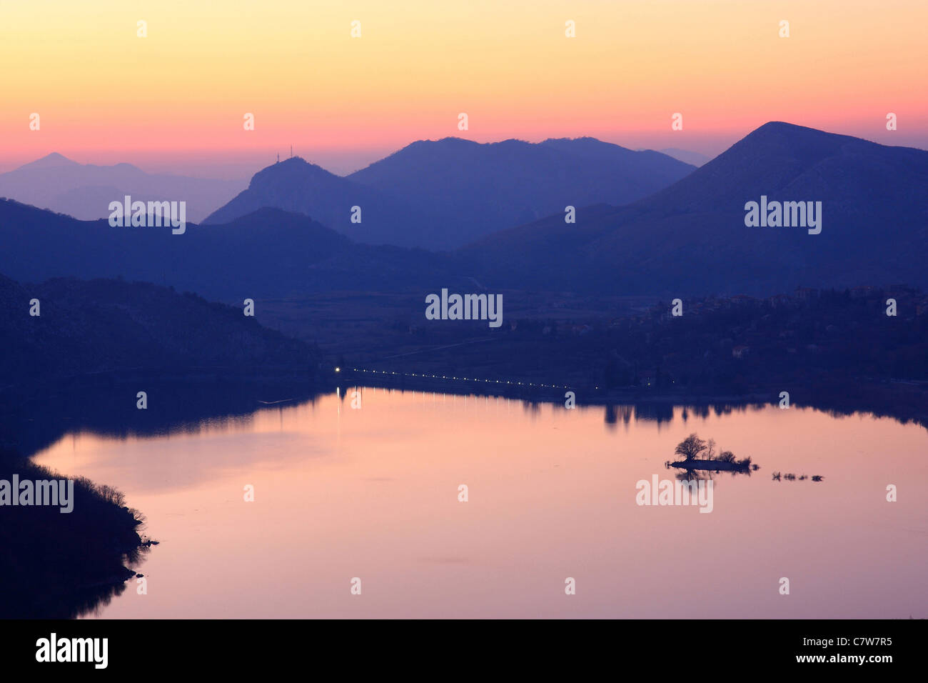 Italy, Campania, Matese regional par, Gallo lake at dusk Stock Photo