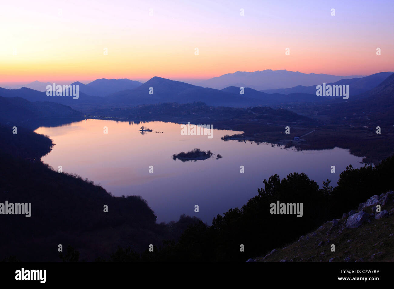 Italy, Campania, Matese regional par, Gallo lake at dusk Stock Photo
