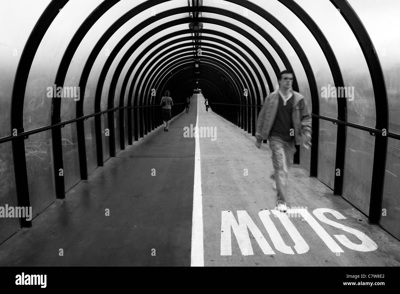 Pedestrian tunnel over the Clydeside Expressway in Glasgow. Stock Photo