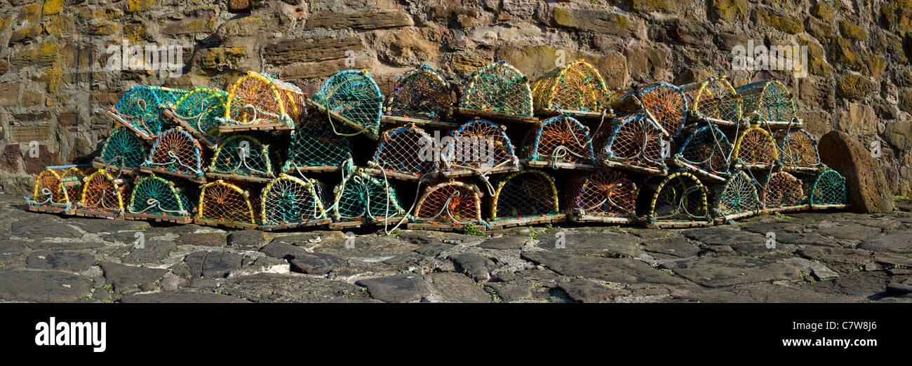 Lobster Baskets, Crail Harbour, Crail, Scotland. Stock Photo