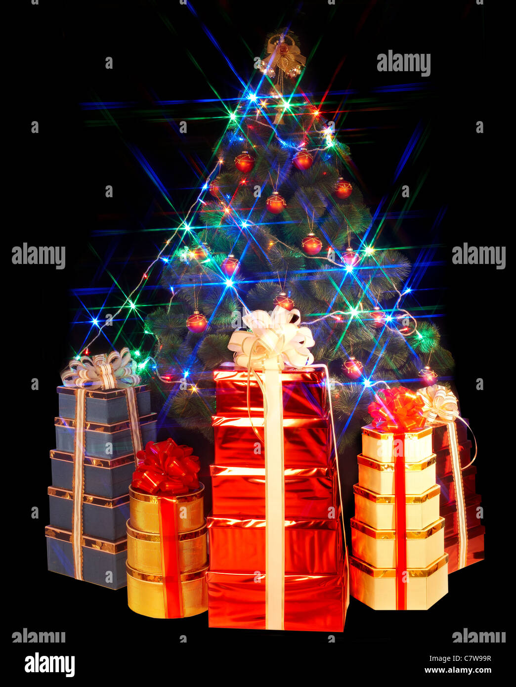 Christmas tree and group gift box Stock Photo - Alamy
