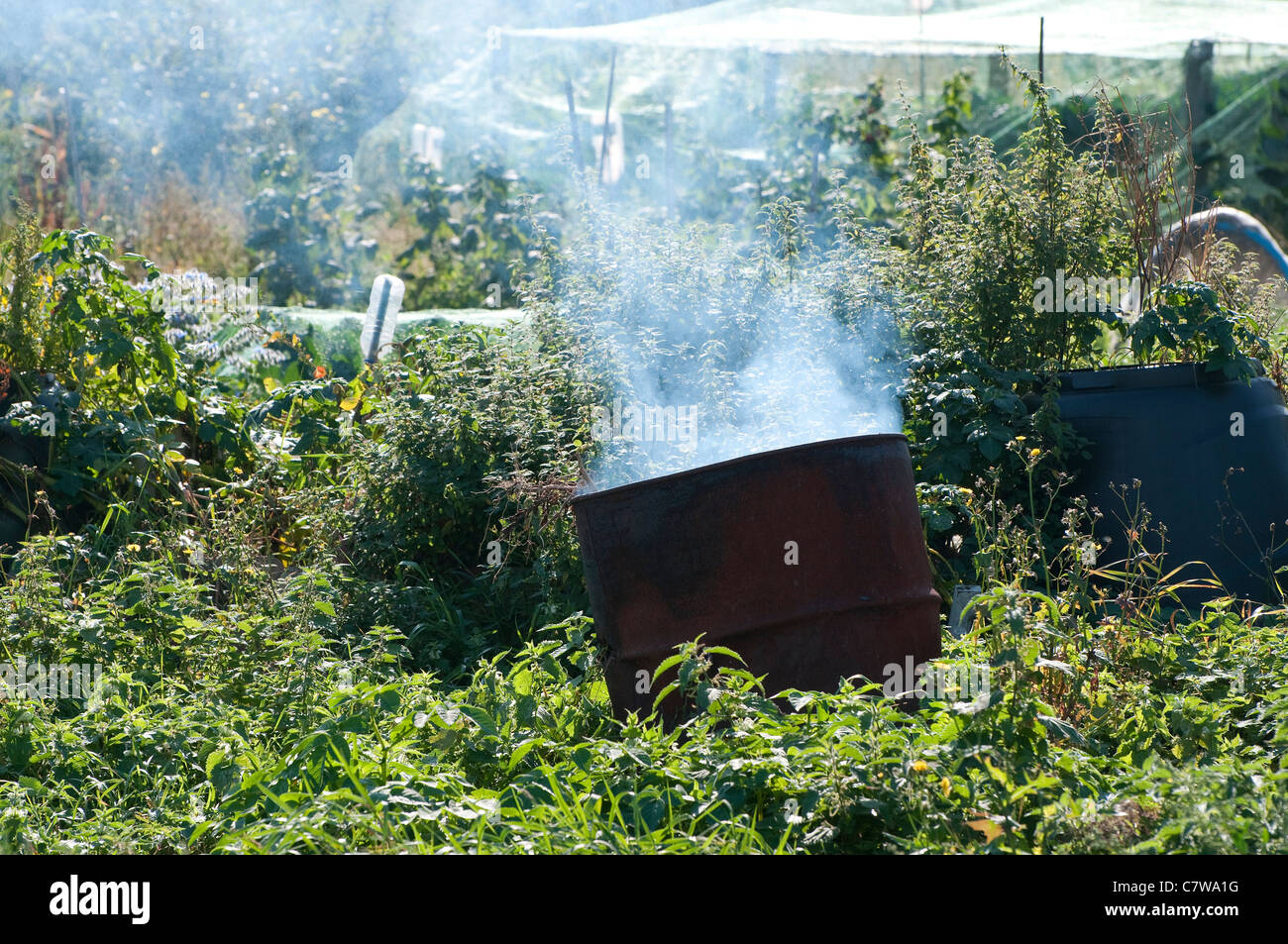 fire burning in urban allotment garden Stock Photo Alamy