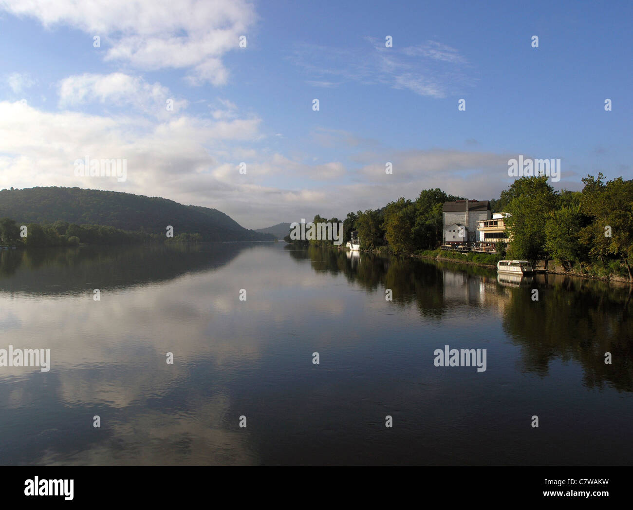 View of the Delaware River from the bridge connecting New Hope, Pennsylvania and Lambertville, New Jersey Stock Photo