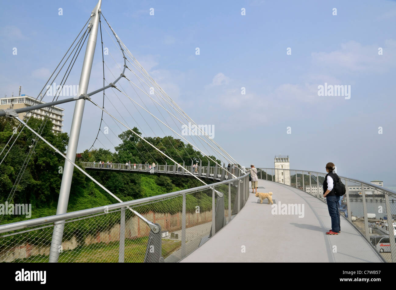 The new footbridge connecting the town with the Harbour in Sassnitz on Rügen, Germany. Stock Photo