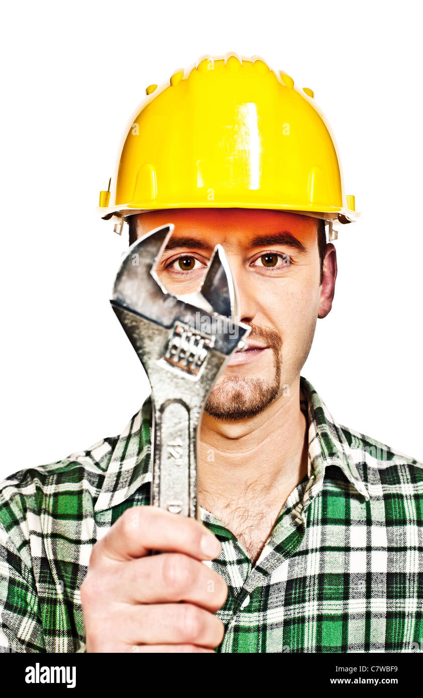 manual worker with classic wrech tool infront of him Stock Photo Alamy