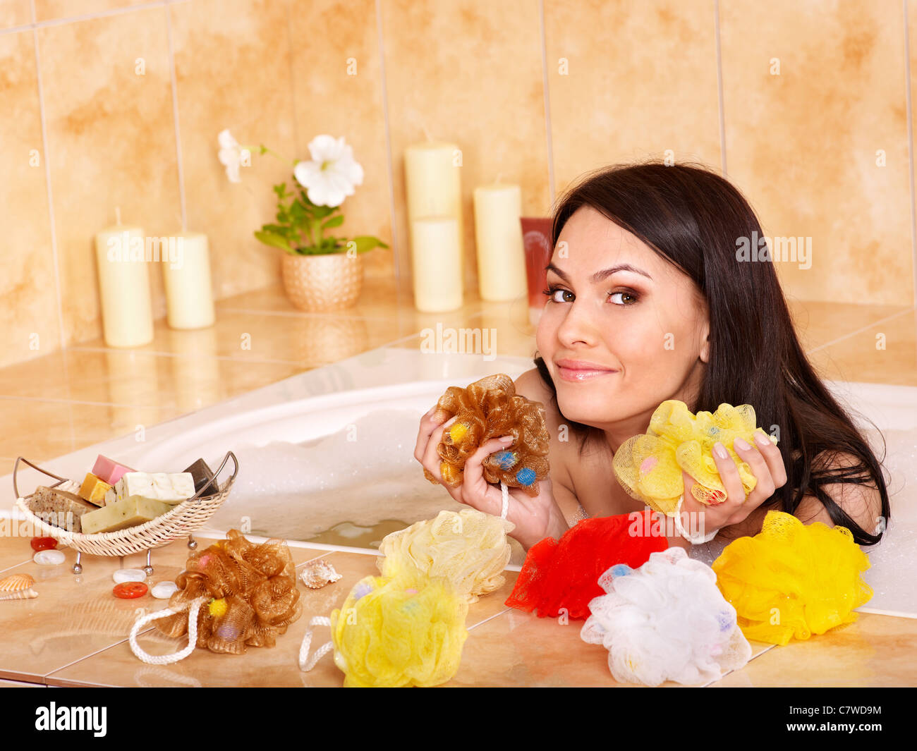 Young woman take bubble bath Stock Photo Alamy