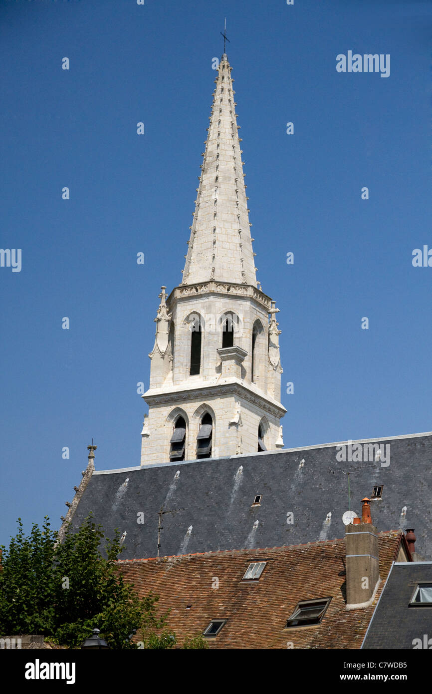 Church steeple in town of Vendome France Stock Photo