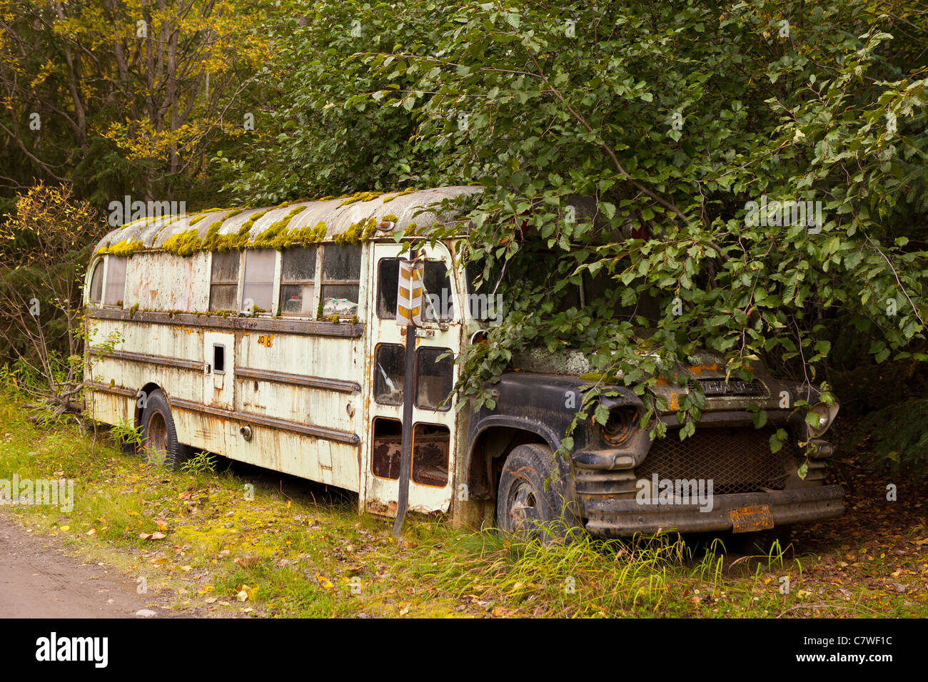 ALASKA, USA - abandoned bus Stock Photo