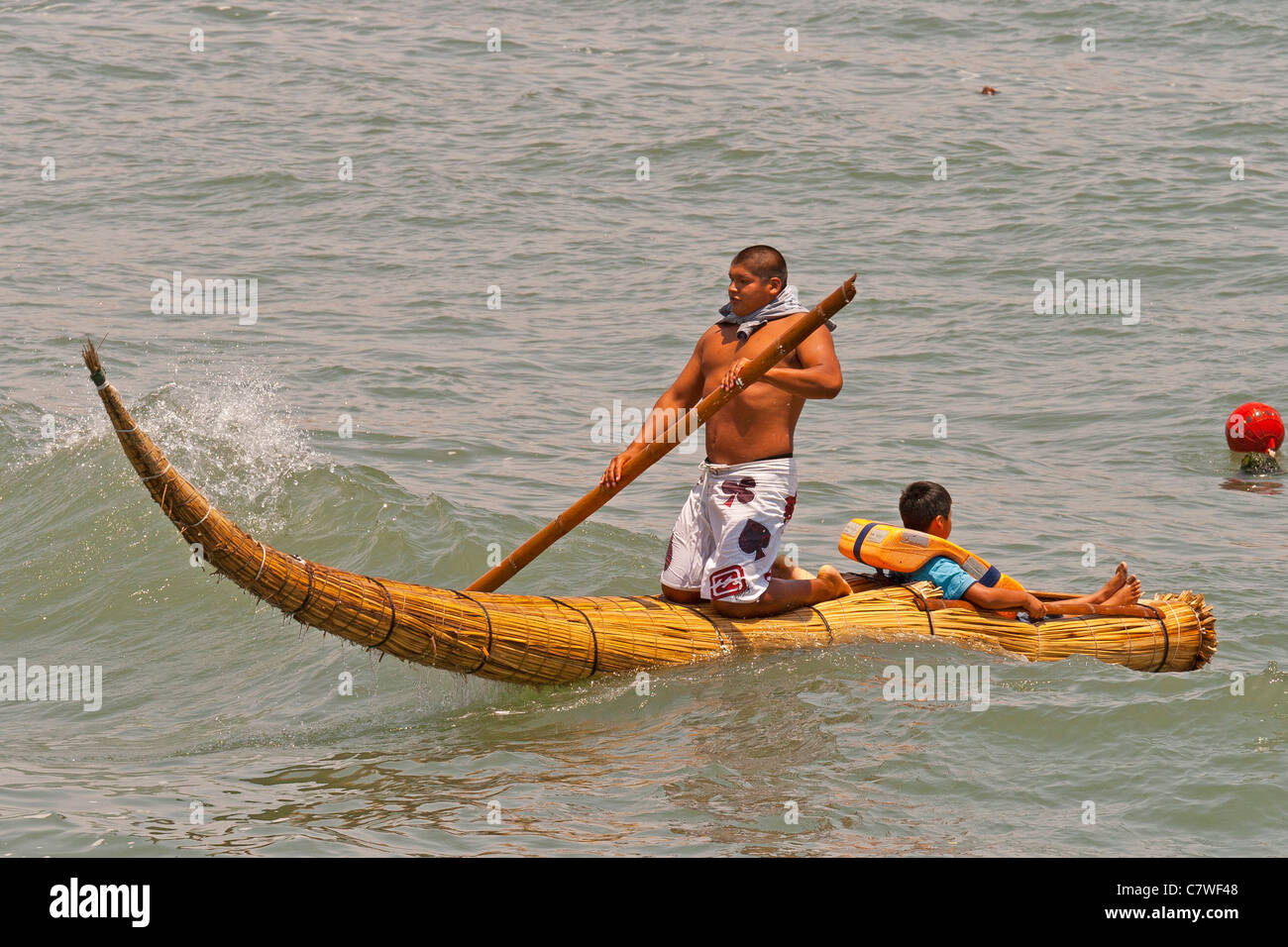 Huanchaco famous caballitos de totora, Peru, South america (traditional boats from immemorial times-about 3000 years) Stock Photo