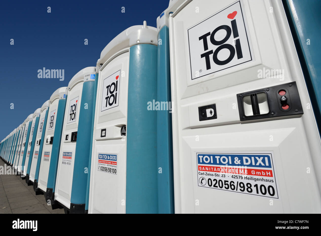 Mobile Toilets in a Row Stock Photo