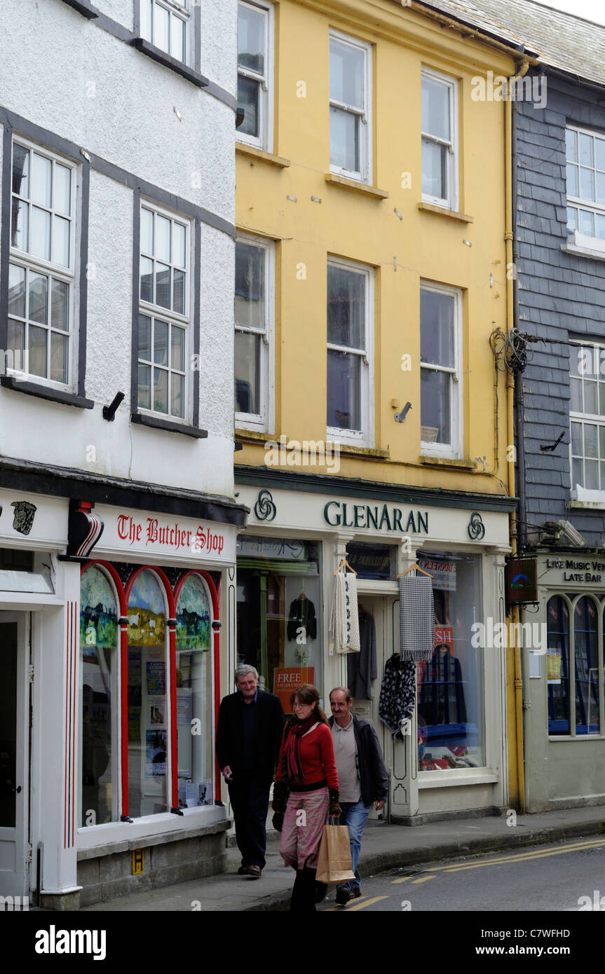 people walking shop shopping street scene kinsale cork ireland Stock