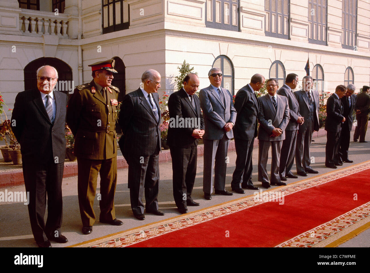 Egyptian cabinet members during the presidency of Hosni Mubarak, at an official function at the Kubbeh Palace. Stock Photo